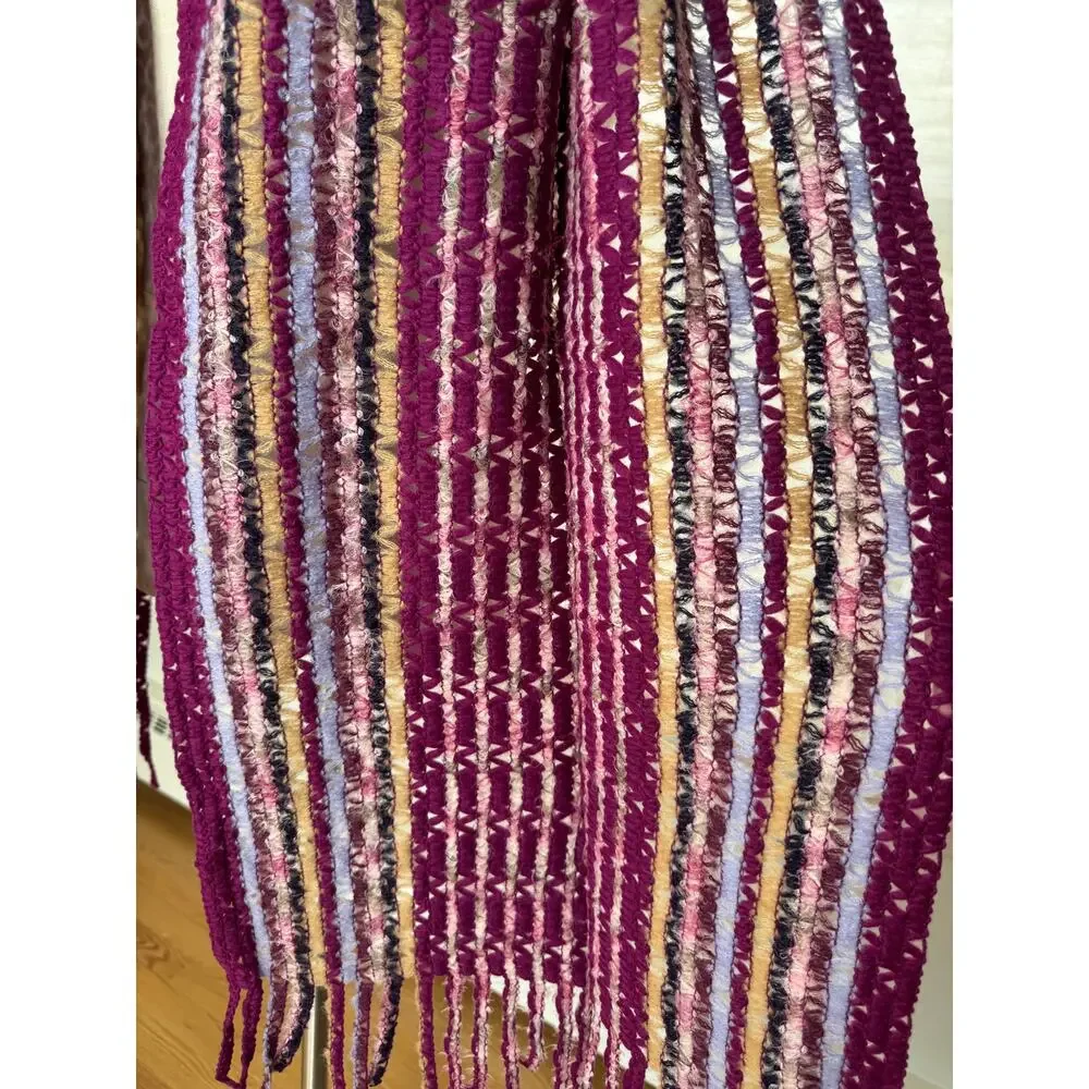 Vintage Missoni Scarf, Mohair Blend, Burgundy Pink Stripe, Fringe, Italy, NEW